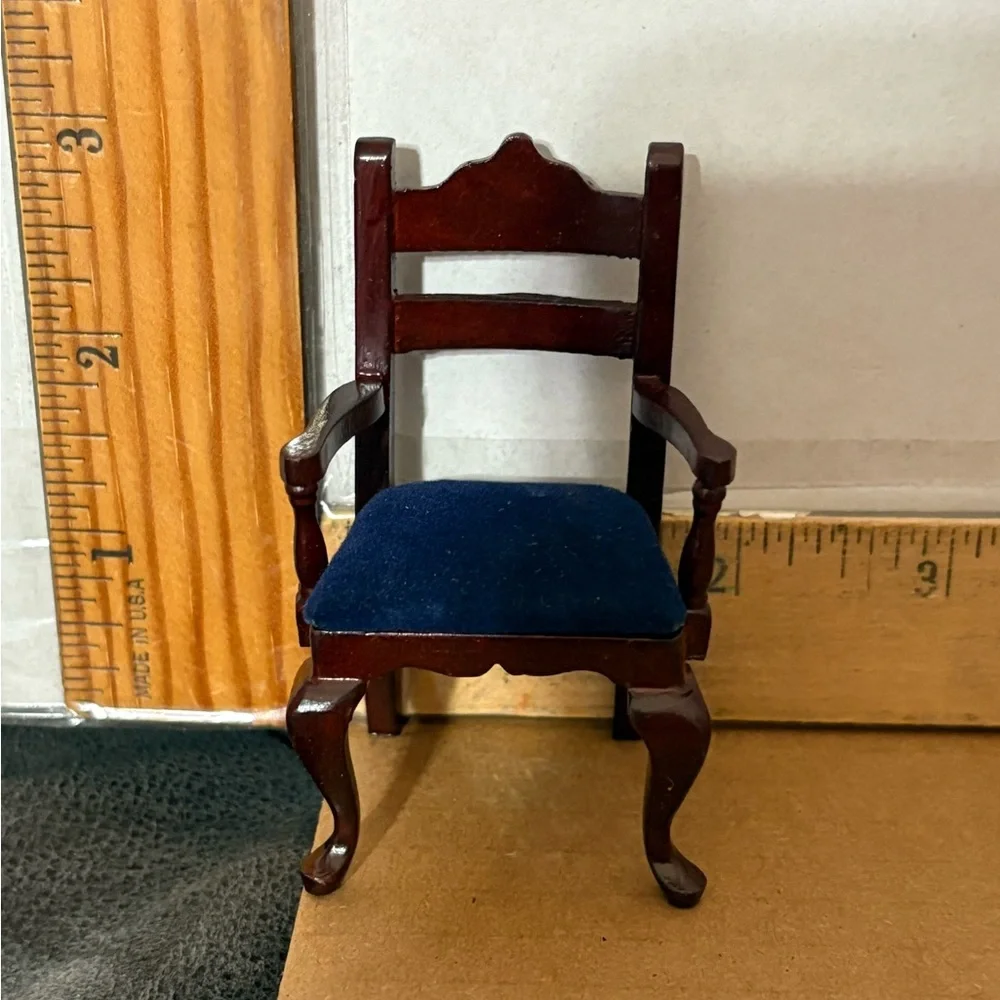 vintage Dollhouse Concord Museum Miniature Wooden Queen Anne Arm‎ Chair blue